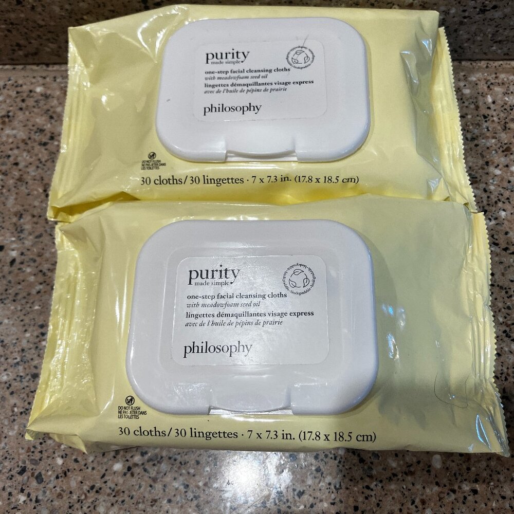 Philosophy Set of 2 Packs of 30 Purity Facial Wipes! NEW